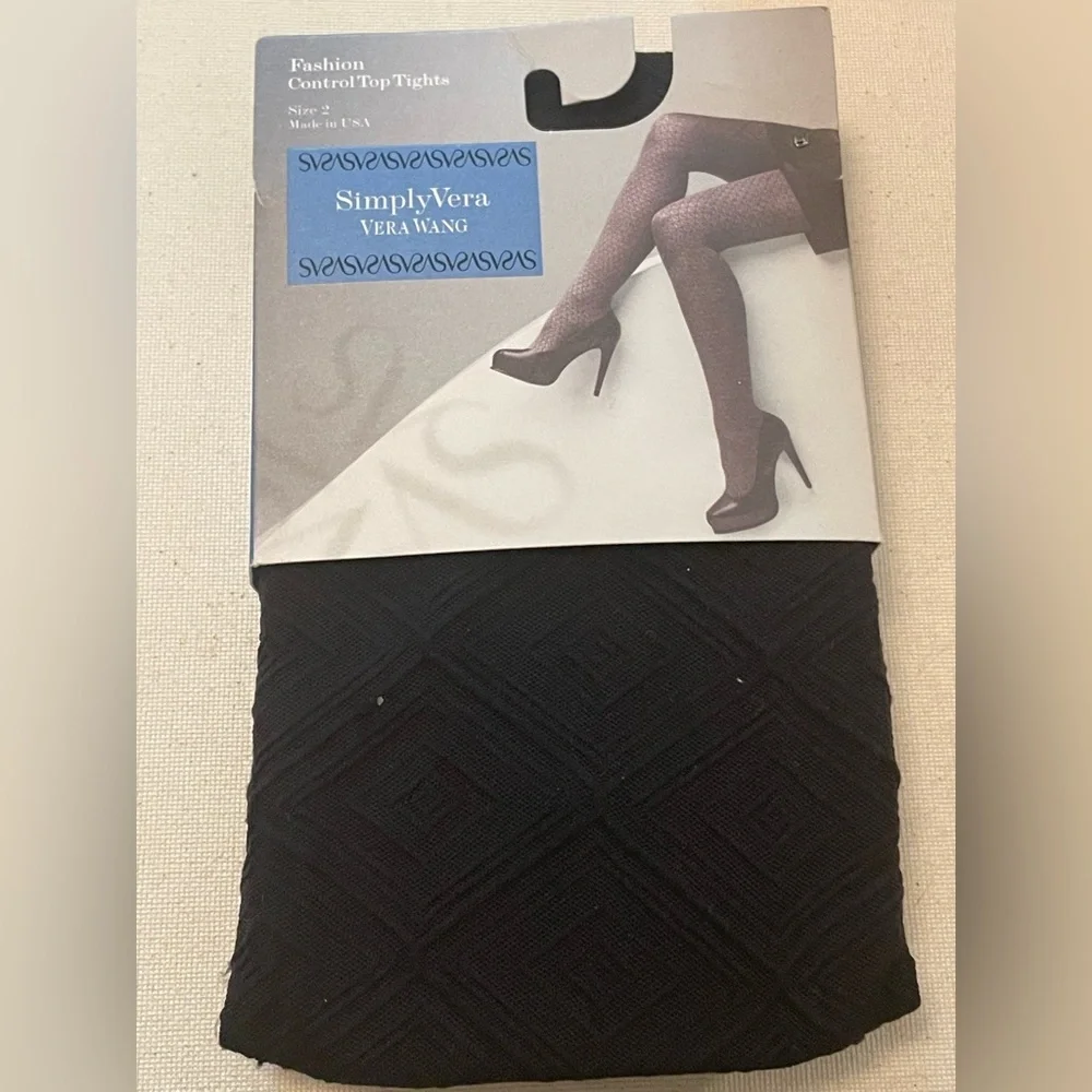 Vera Wang Simply Vera Textured Black Hosiery tights size 2 5'3